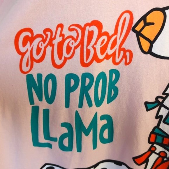 Lazy One Size S/M Sleep Shirt Pj's Go To Bed, No Prob LlaMa - Picture 2 of 4